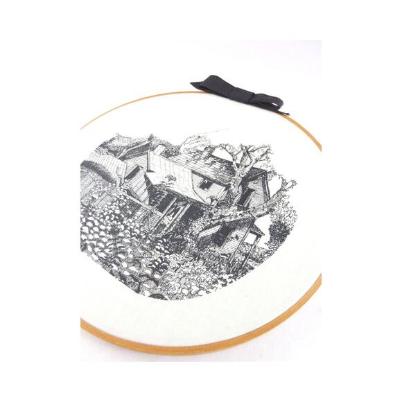 Vintage Printed Needlepoint Country Home Hoop Wall Hanging Countrycore Decor - Picture 1 of 5